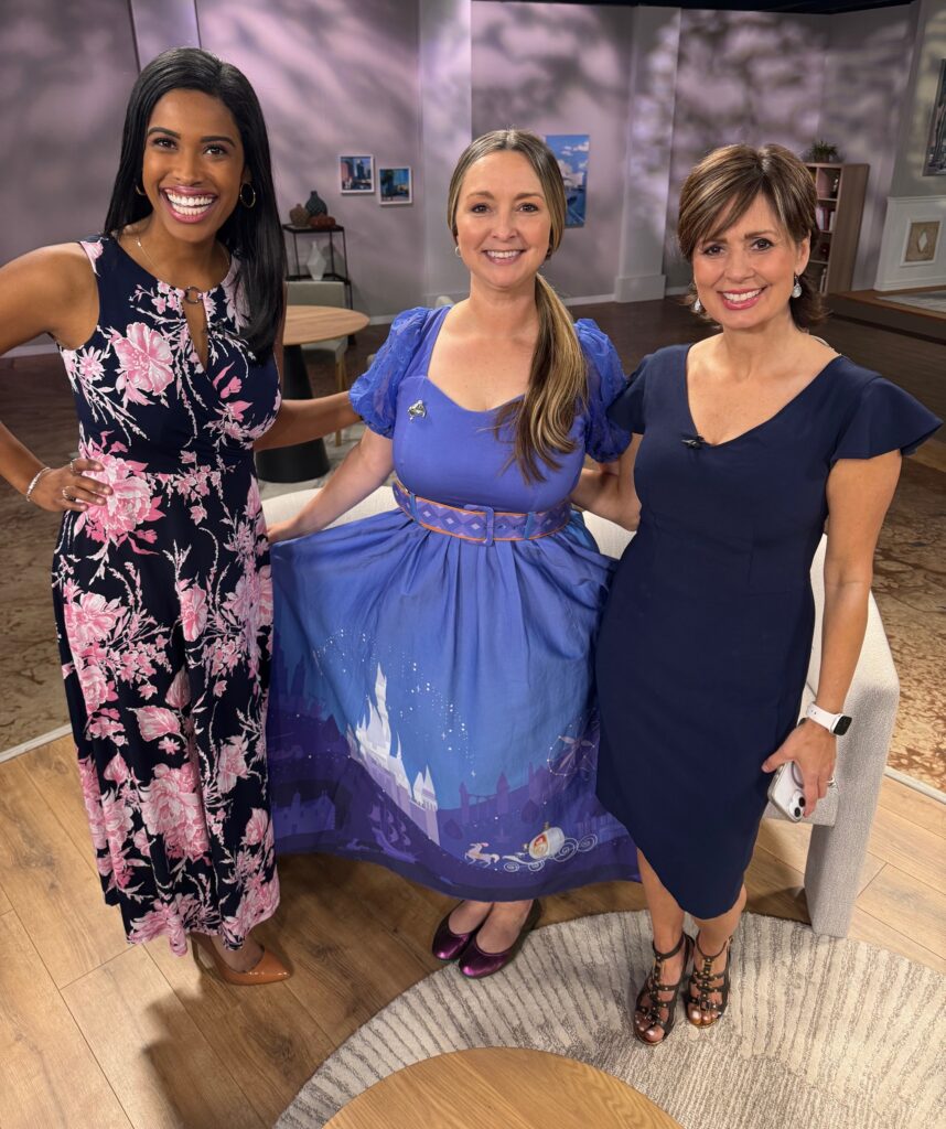Wedding officiant Karen Hooper on News Channel 8 Daytime with hosts Farron Hipp and Maggie Rodriguez discussing Disney weddings